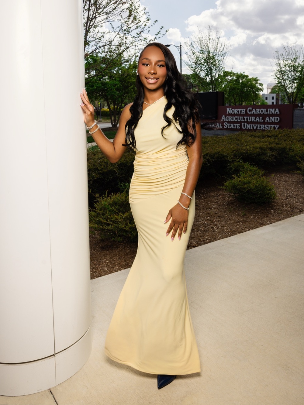 Club L London One-Shoulder Yellow Maxi Dress